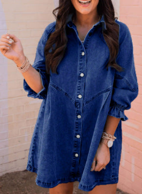Robe-chemise en jean à manches lanternes
