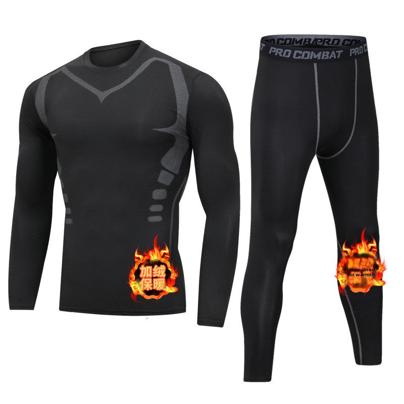 Ensemble de sport doublé polaire pour homme, idéal pour le fitness et la course à pied en hiver.