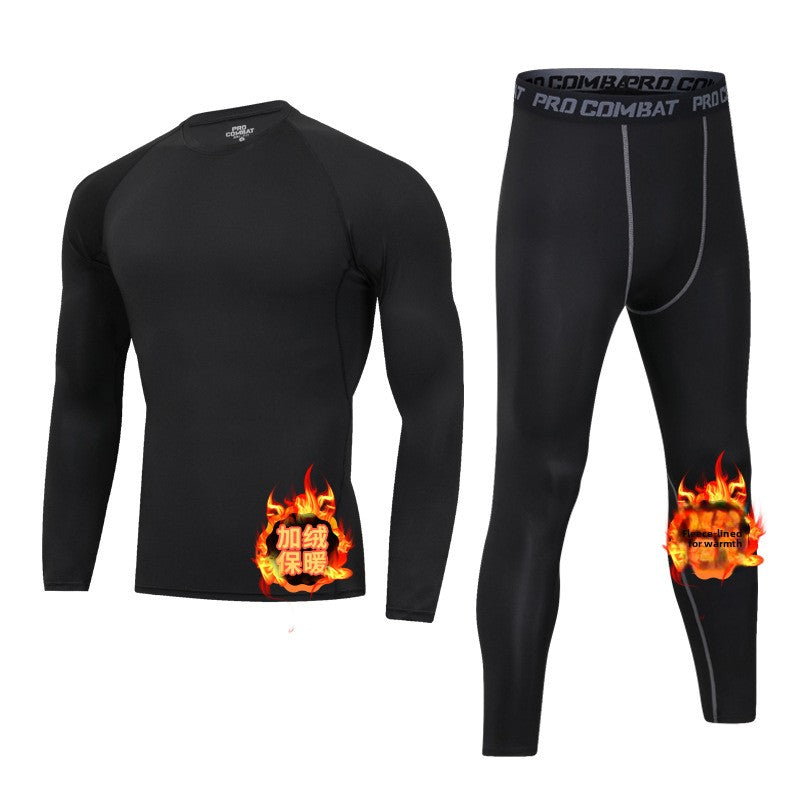 Ensemble de sport doublé polaire pour homme, idéal pour le fitness et la course à pied en hiver. 