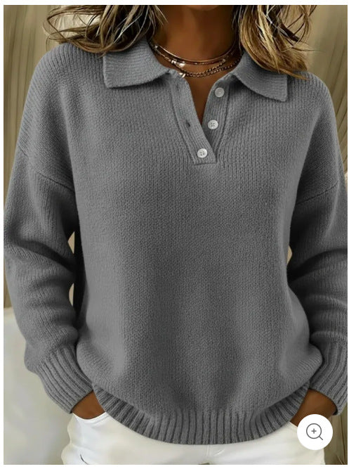 Fall/Winter Loose and Lazy Style Polo Shirt with Long Sleeves