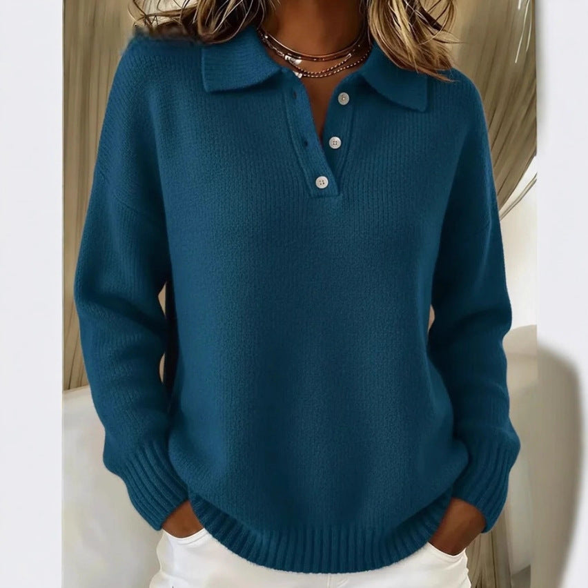 Fall/Winter Loose and Lazy Style Polo Shirt with Long Sleeves
