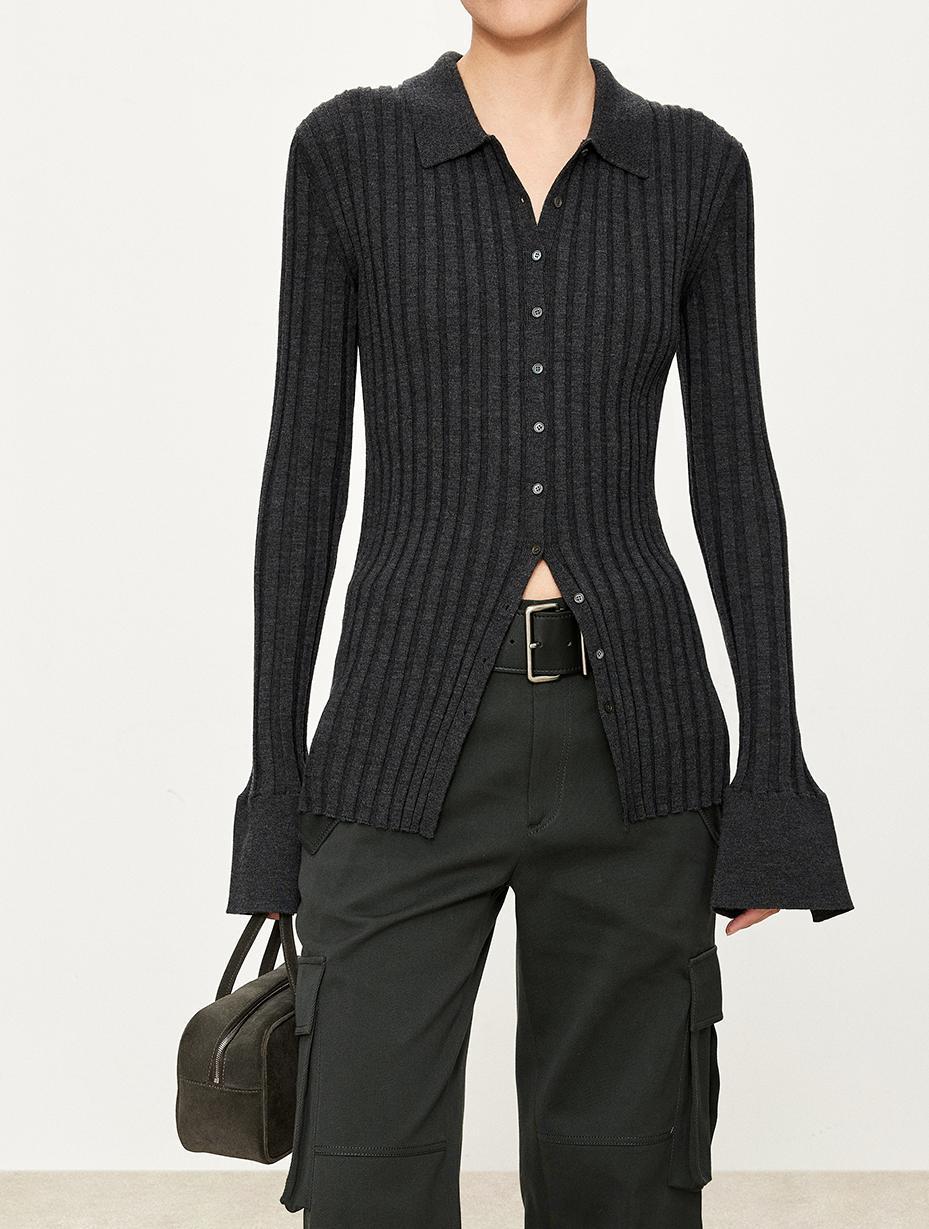 Polo canelado de lã ultrafina 