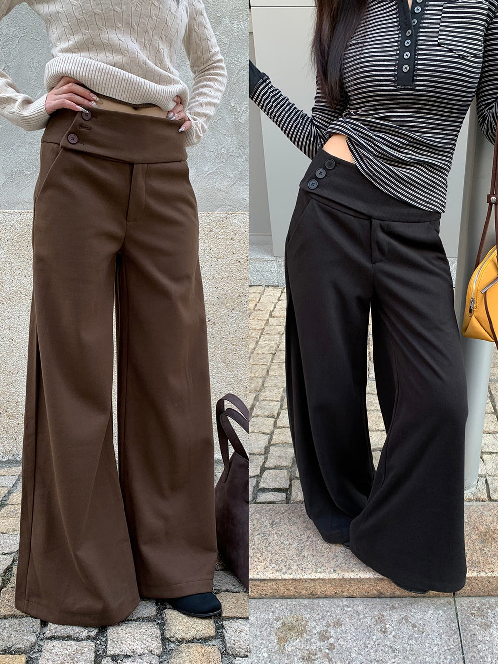 Pantalon de tailleur élégant à boutons latéraux pour femme 