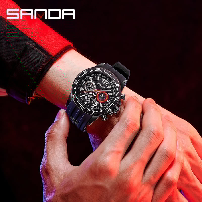 Montre homme étanche à quartz, trois cadrans et six broches 