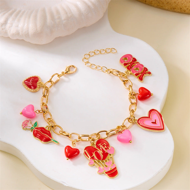 Bracelet pendentif multi-éléments en forme de cœur de pêche 