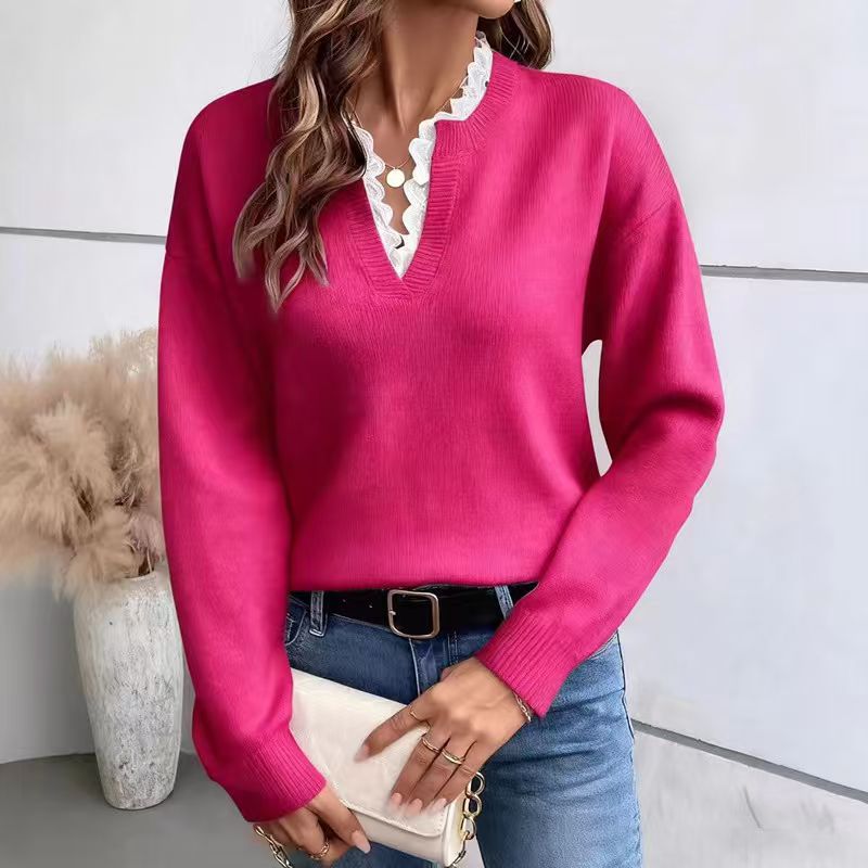 Lace V-Neck Womens Knitwear