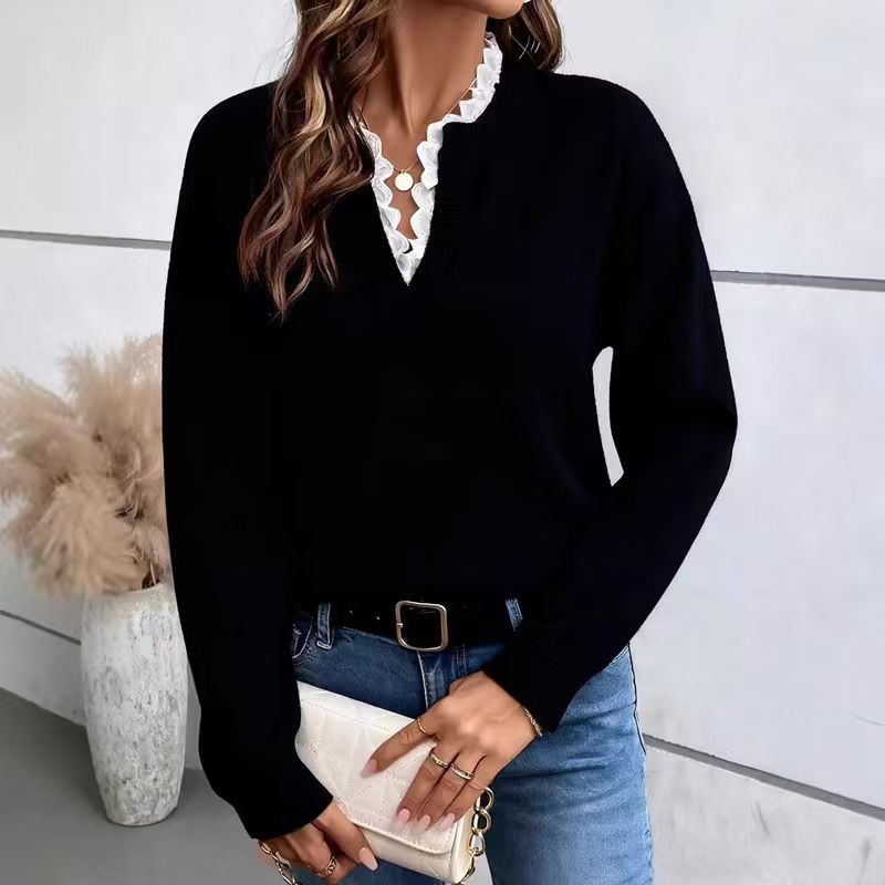 Lace V-Neck Womens Knitwear