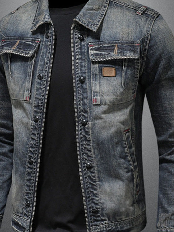 Veste en jean délavé vintage pour homme 