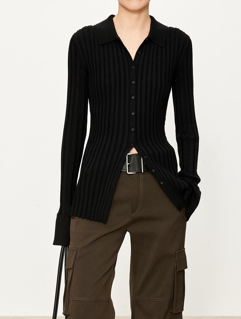 Polo canelado de lã ultrafina 