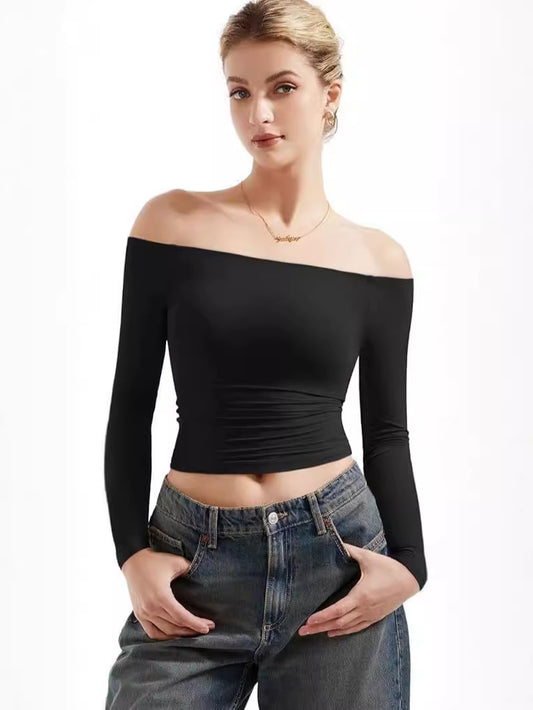 One-shoulder low-cut T-shirt