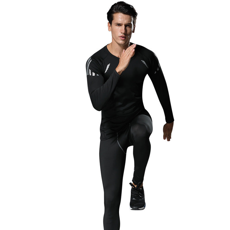 Ensemble de sport doublé polaire pour homme, idéal pour le fitness et la course à pied en hiver. 