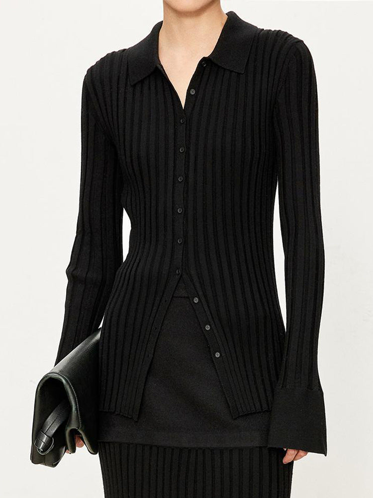 Polo canelado de lã ultrafina 