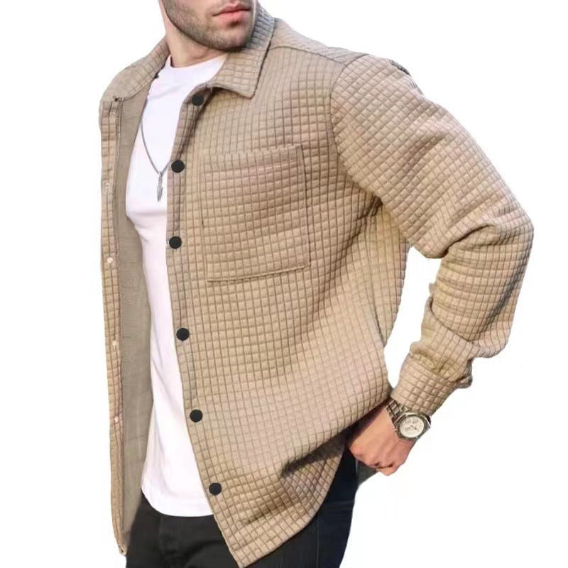 Men's Cardigan Small Square Long-Sleeved Shirt Jacket