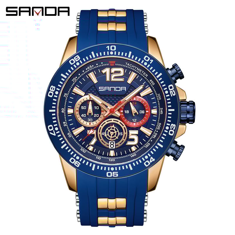 Montre homme étanche à quartz, trois cadrans et six broches 