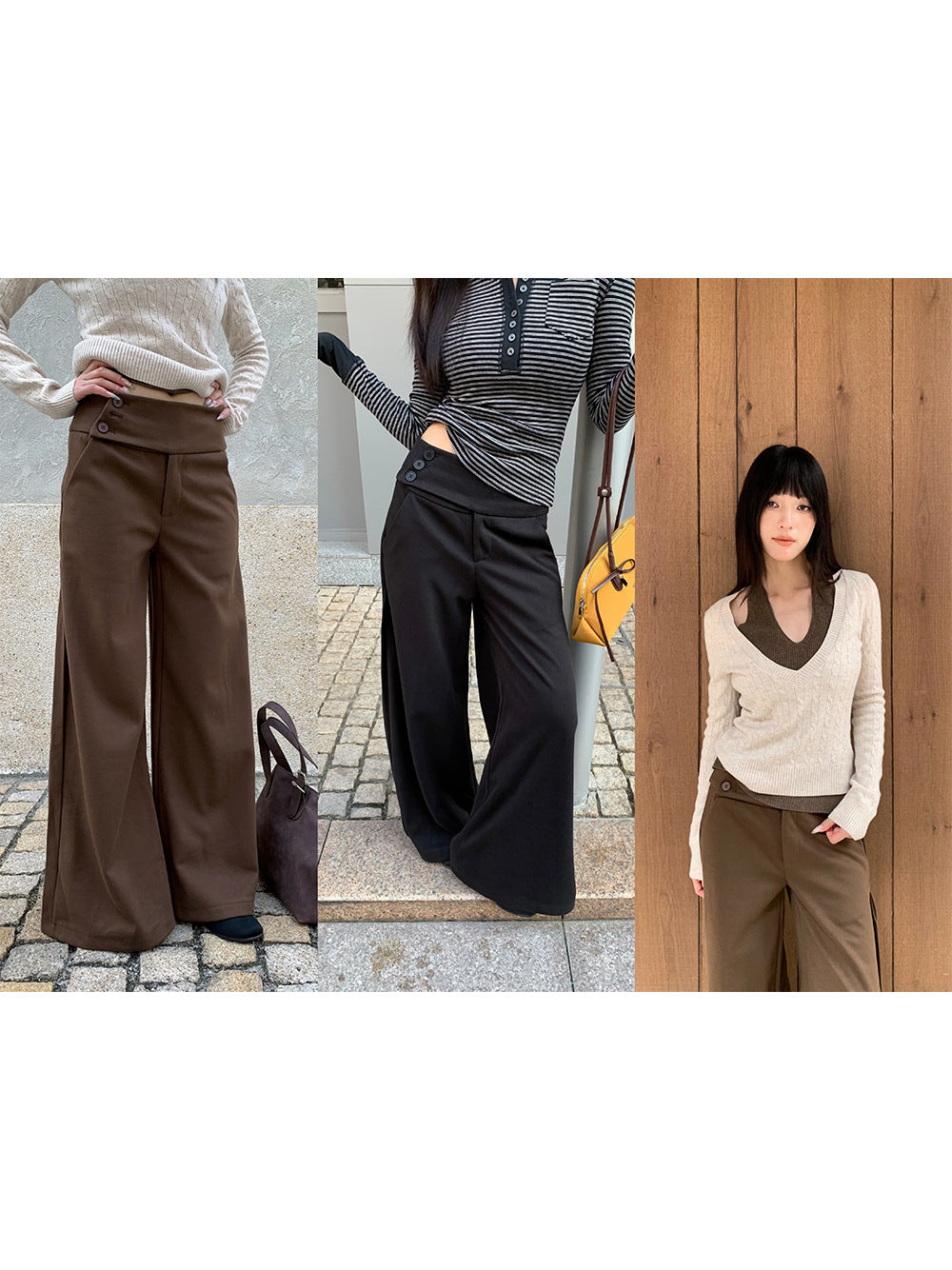 Pantalon de tailleur élégant à boutons latéraux pour femme 