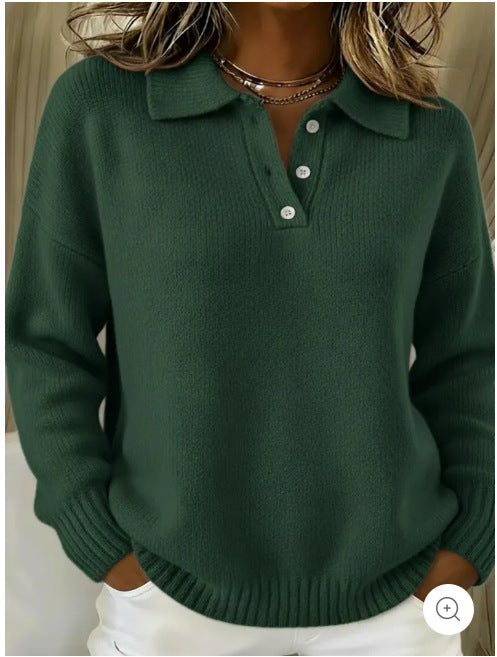 Fall/Winter Loose and Lazy Style Polo Shirt with Long Sleeves