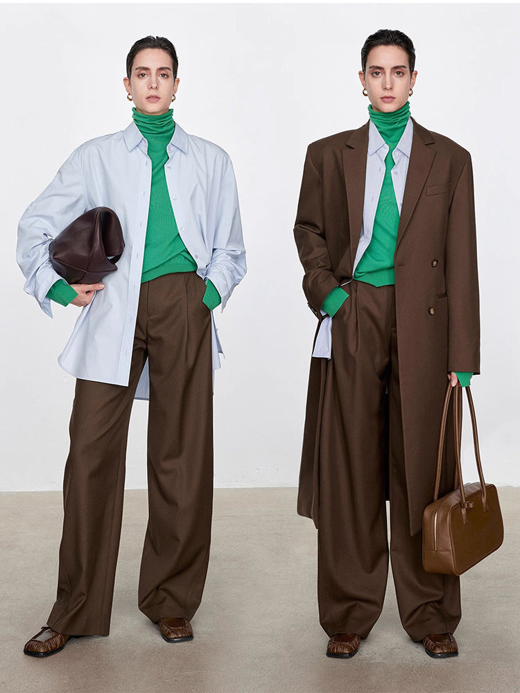 Pantalon large en laine peignée pour femme 