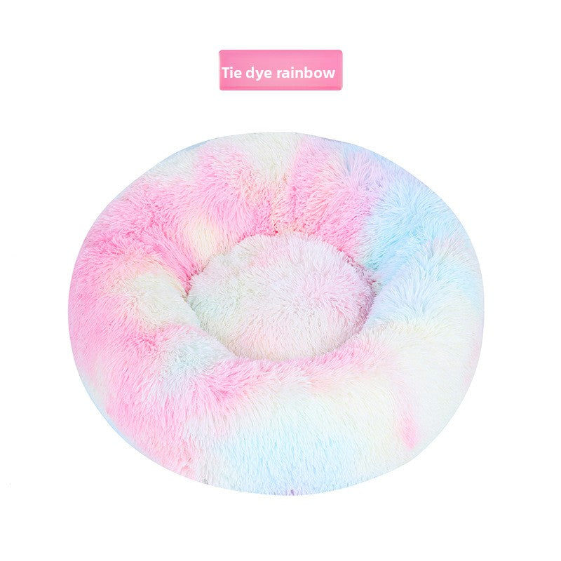 Cama redonda de peluche para animais de estimação, tapete quente de inverno para cães e gatos. 