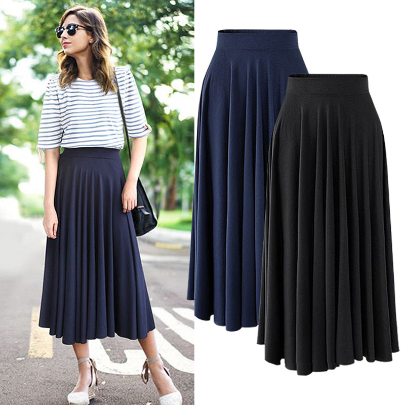 Modal Elastic Waist Pleated Midi Skirt
