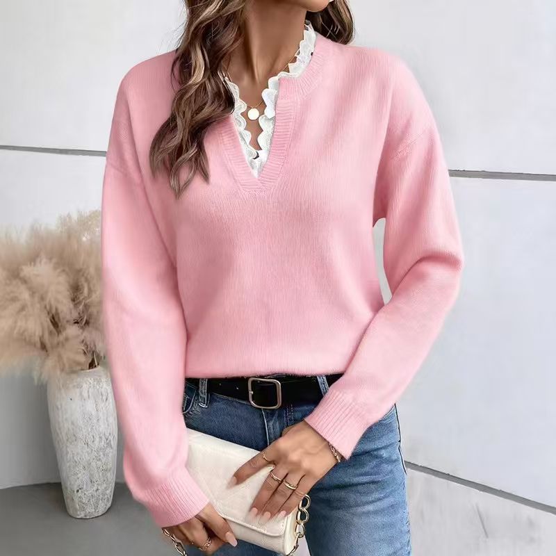 Lace V-Neck Womens Knitwear