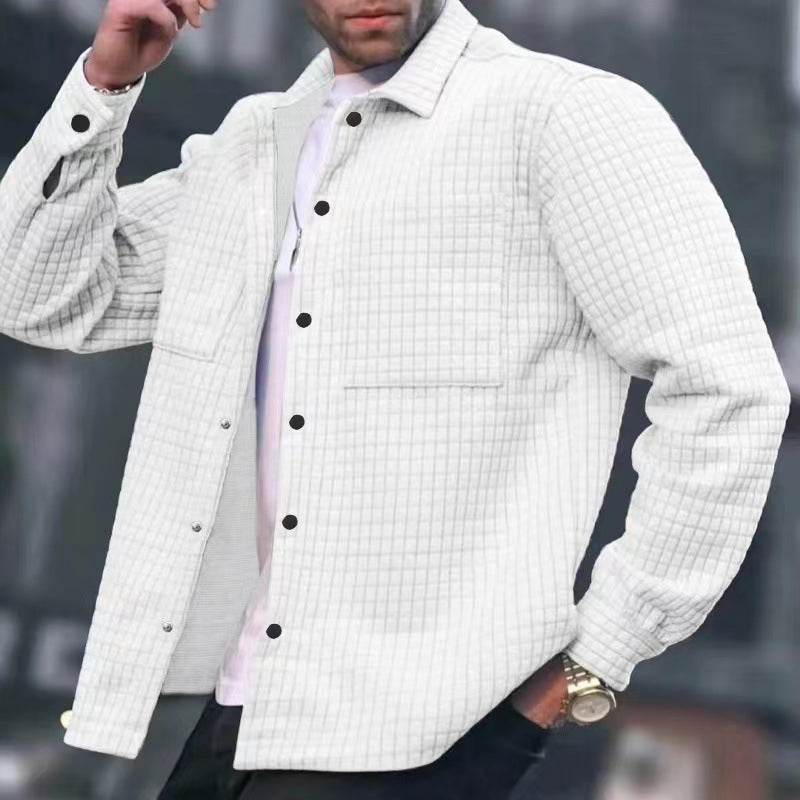Men's Cardigan Small Square Long-Sleeved Shirt Jacket