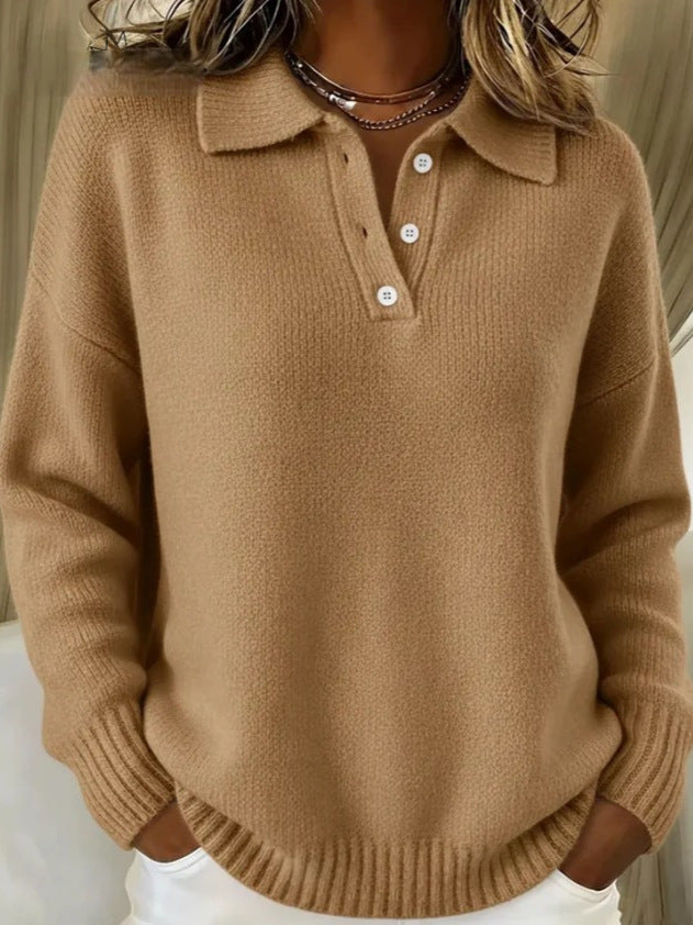 Fall/Winter Loose and Lazy Style Polo Shirt with Long Sleeves