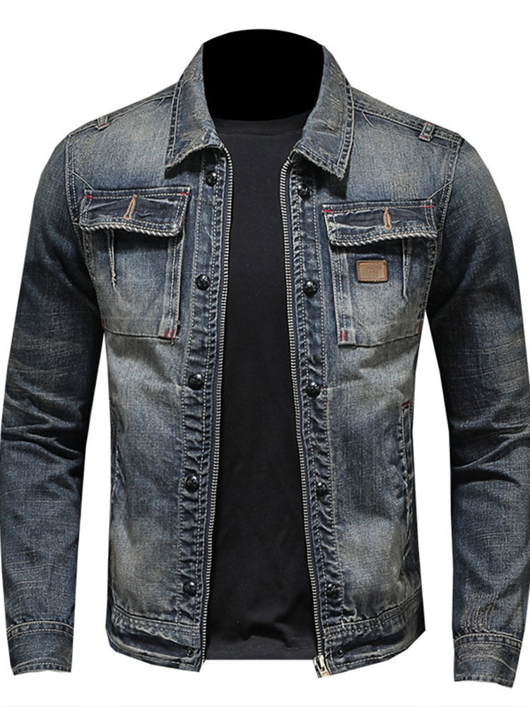 Veste en jean délavé vintage pour homme 