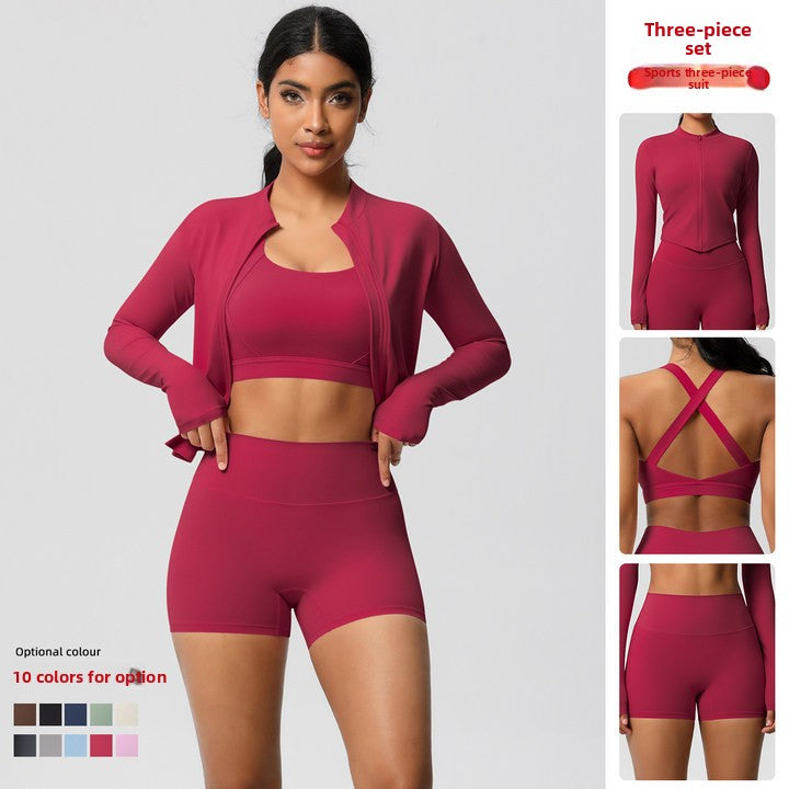 Conjunto de ioga de três peças para mulher 