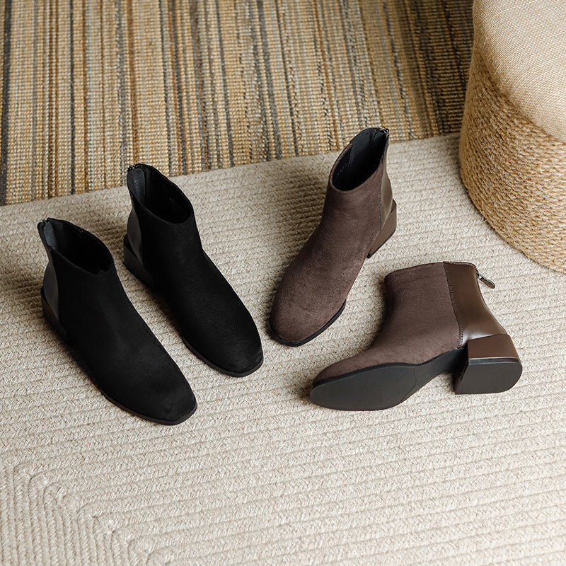 Botas de cano baixo em pele genuína 