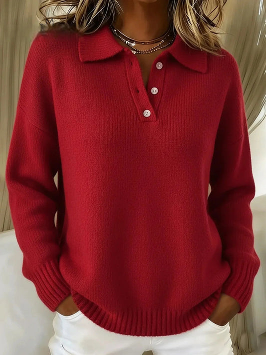 Fall/Winter Loose and Lazy Style Polo Shirt with Long Sleeves