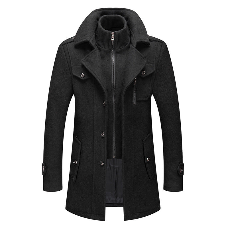 Manteau d'affaires pour homme en laine, veste d'hiver à double col 