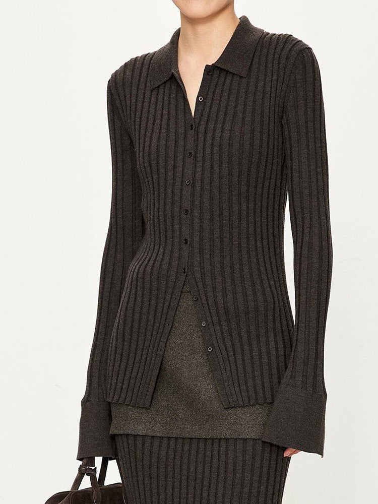 Polo canelado de lã ultrafina 