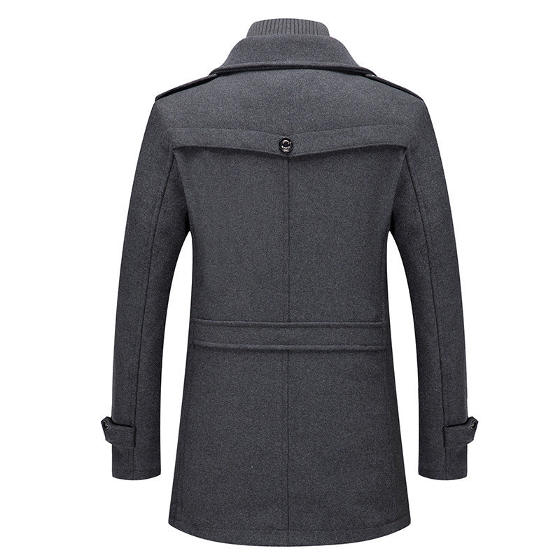 Manteau d'affaires pour homme en laine, veste d'hiver à double col 