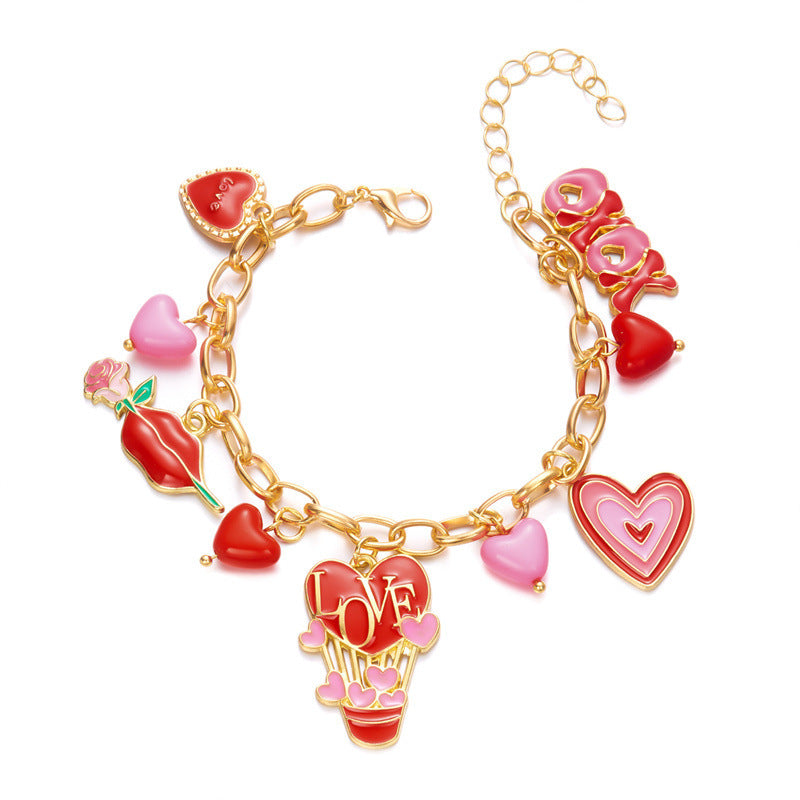 Bracelet pendentif multi-éléments en forme de cœur de pêche 