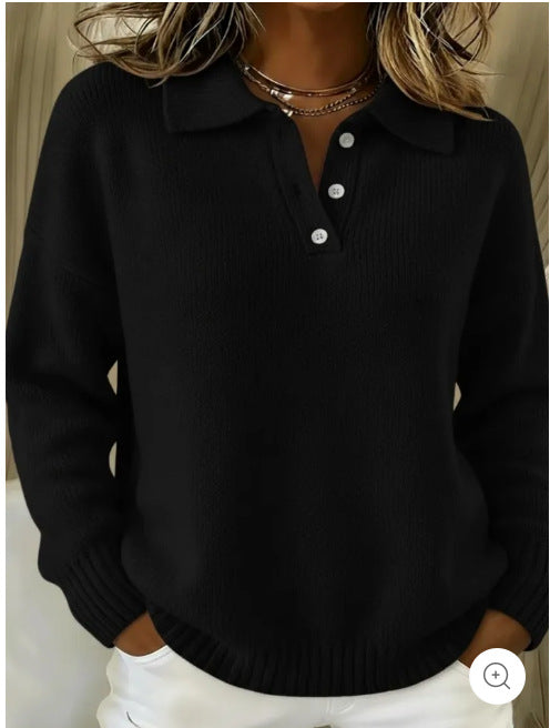 Fall/Winter Loose and Lazy Style Polo Shirt with Long Sleeves