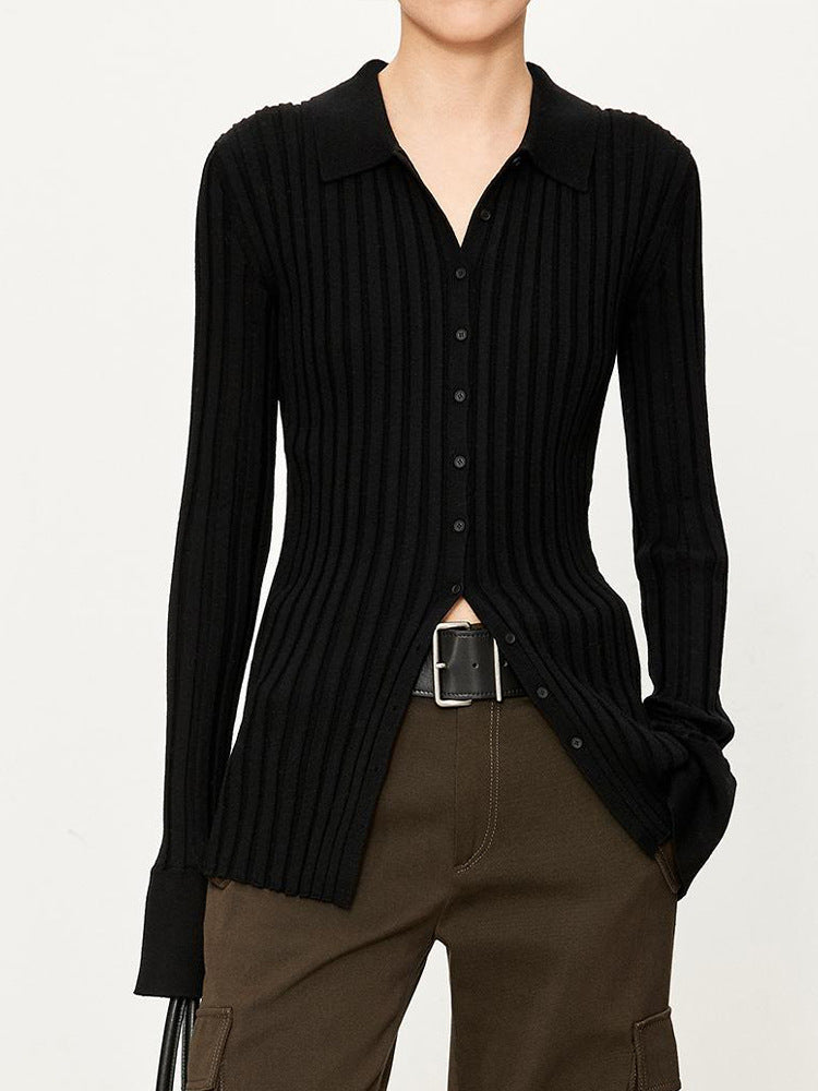 Polo canelado de lã ultrafina 