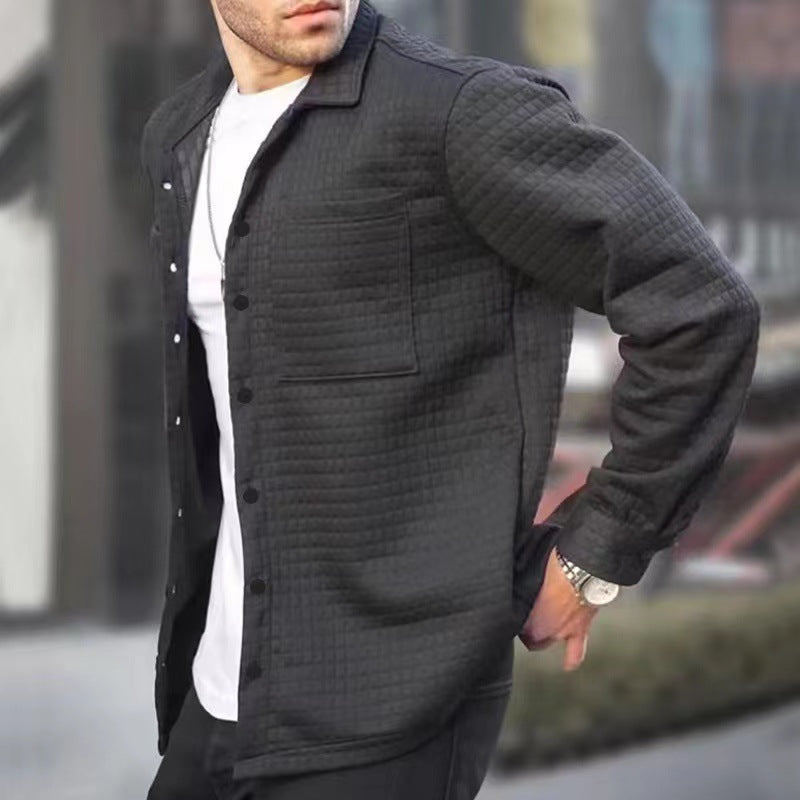 Men's Cardigan Small Square Long-Sleeved Shirt Jacket