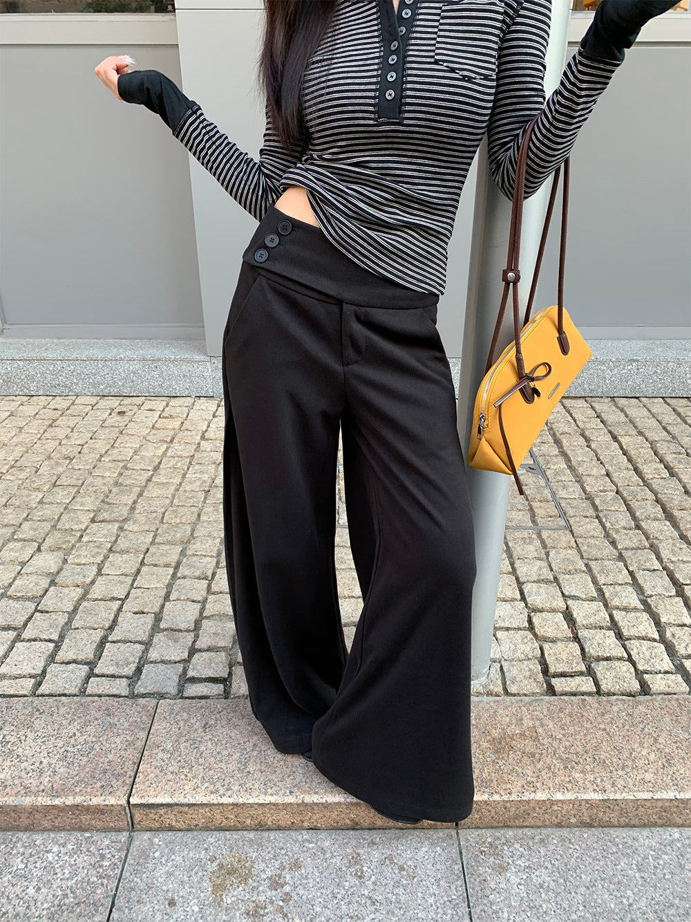 Pantalon de tailleur élégant à boutons latéraux pour femme 