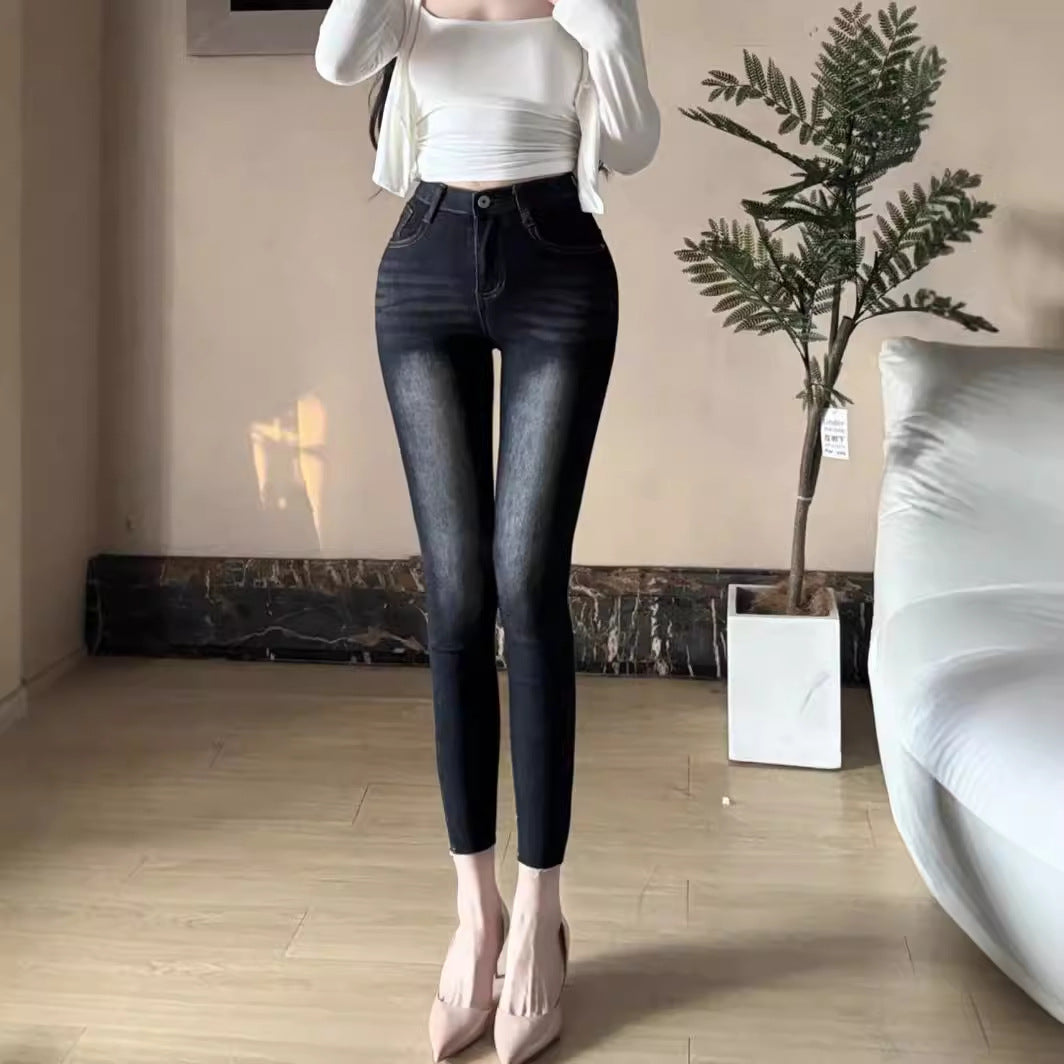 Pantalon en denim stretch taille haute 