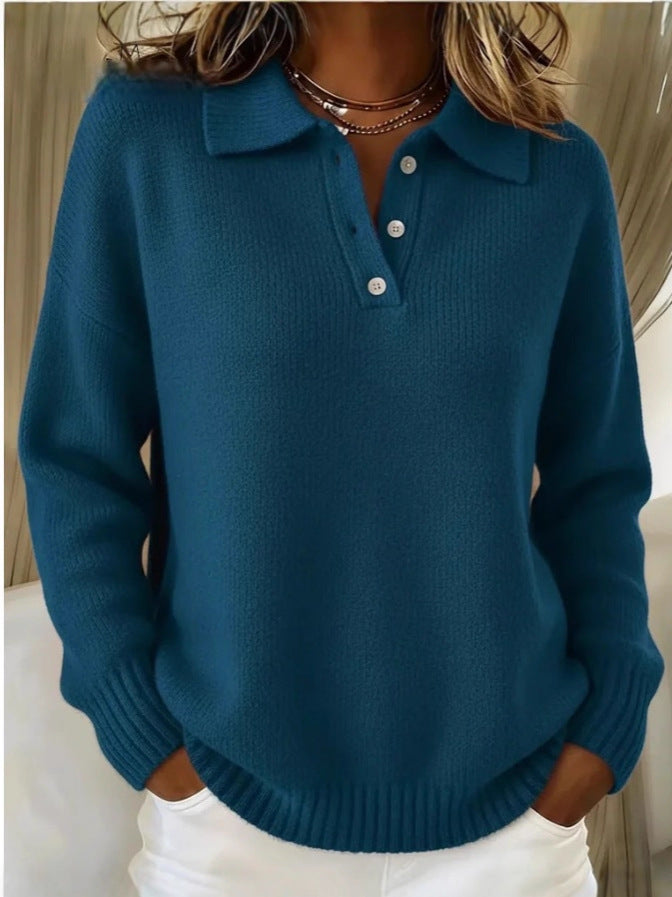 Fall/Winter Loose and Lazy Style Polo Shirt with Long Sleeves