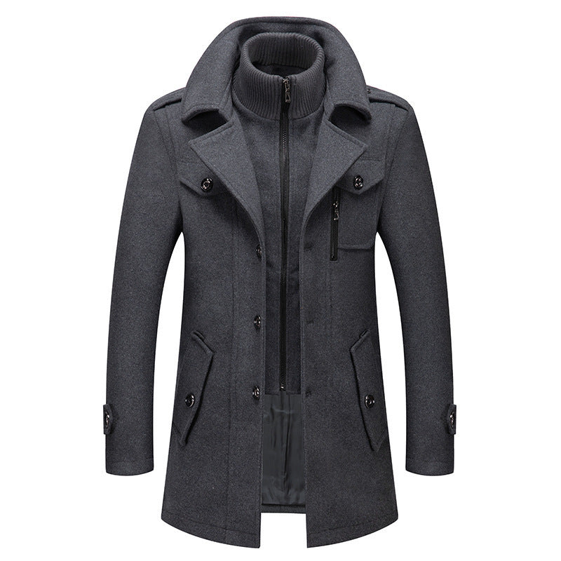 Manteau d'affaires pour homme en laine, veste d'hiver à double col 