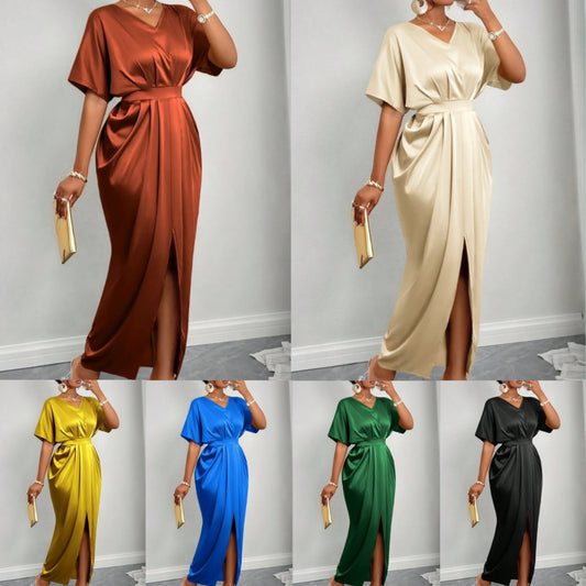 Fitted waist slit long dress