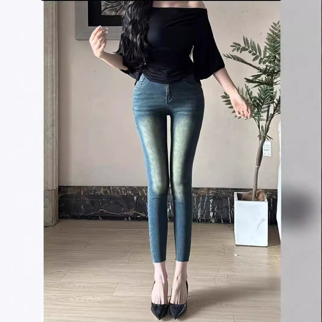 Pantalon en denim stretch taille haute 