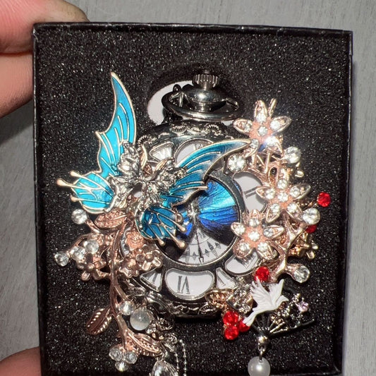 Montre de poche vintage à papillon mobile 